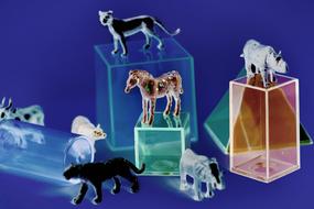 wild Animals figurines at blue Background, render