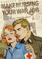 Colorful, retro drawing with the nurse and soldier, on the war
