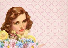 pink vintage background with a lady