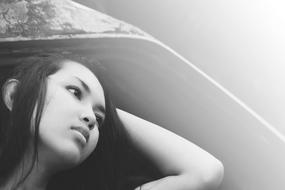 asian girl, black and white portrait