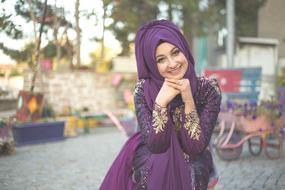 portrait of purple Beautiful Bride Dress