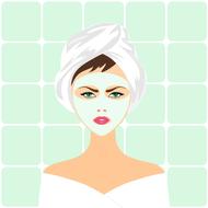 beauty treatment, young woman with face mask, drawing