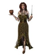 Beautiful woman with the blade and cup, at white background, on clipart