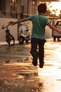 boy on a fun walk on the city street