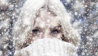 woman face in snowfall