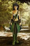 female elf walking with sword