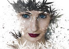 Portrait of the woman, with the colorful make-up among the patterns, at white background, clipart