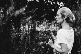 caucasian Girl posing in Forest at Summer
