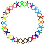 abstract colorful people holding hands in circle, frame