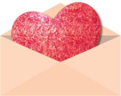 Beautiful, shiny, red heart in the pink envelope on clipart