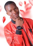 handsome young african boy in red jacket