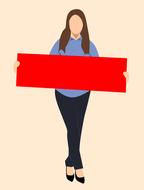 full woman body red banner drawing