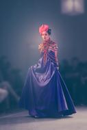 blue long dress at fashion show