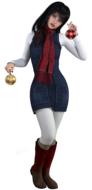 painted girl in denim dress with christmas balls