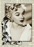 Black and white, vintage portrait of the beautiful Marilyn Monroe, with the frame and text