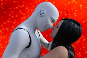 Woman and male Robot Kissing, collage
