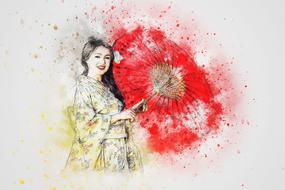 art abstract of asian girl with umbrella