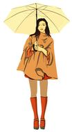 painted girl in orange coat with umbrella