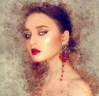 vintage portrait of a girl with makeup and red earrings