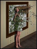 abstract image of a girl and a flower frame