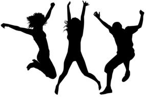 black silhouettes of dancing people on a white background