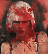 mystical portrait of a blonde with red spots