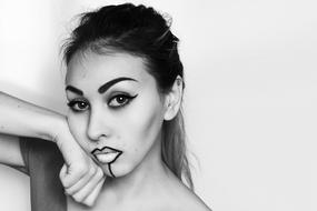 monochrome portrait of Woman Girl Hair