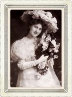 lady with flowers, vintage photo