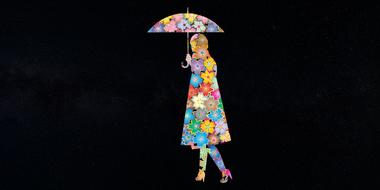 abstract image of a woman with an umbrella on a black background