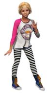 drawn teen girl in striped suit and blue sneakers