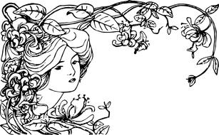 flower vine girl hair face drawing