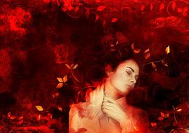 woman on the red autumnal background