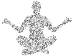 patterned woman in lotus pose