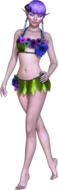 drawn girl with purple hair in a floral bikini