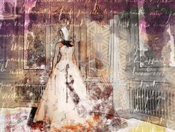 abstract drawing of a bride in a wedding dress