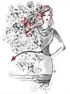 Beautiful and colorful drawing of a woman, with the shapes, clipart