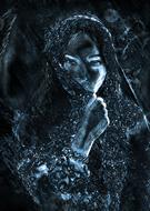mysterious female Face at darkness, drawing