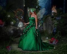 fairy elf in green dress