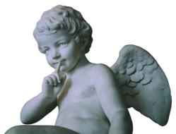 statue of an angel with wings on a white background