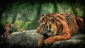 collage with woman and tiger