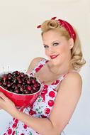 girl with Bowl Of Cherries Summer