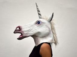 woman with horse head at photo shoot