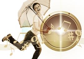 girl with umbrella and golden melody