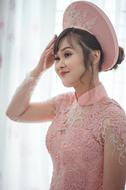 photo of asian bride in pink dress