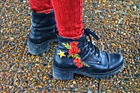Leg Foot Shoe red roses