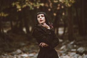 Woman with Black hair at park