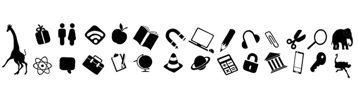 Black and white different icons, on the white surface, clipart