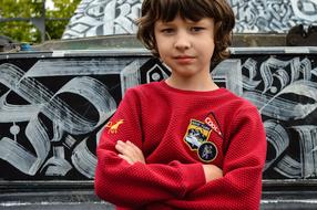 Boy Portrait Hands red sweater