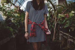 Girl in Stripped Dress in garden
