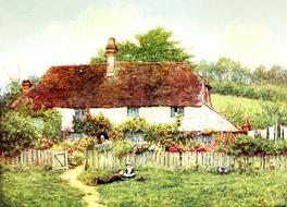 rural house as watercolor painting